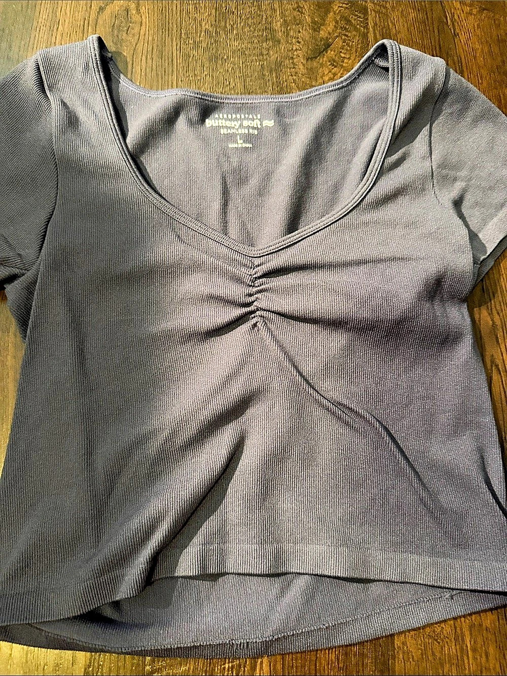 Aeropostale Buttery Soft Seamless Rib Ruched Short Sleeve Top
